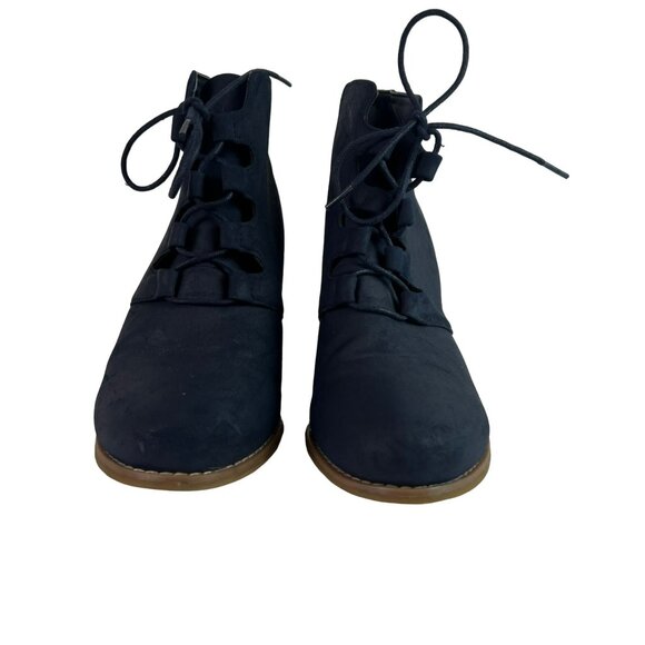 🟣🟣🟣 NAUTICA Womens Size 9.5 Dark Blue Tie Up Wedge Heels - Picture 3 of 8